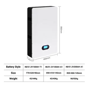 Lifepo4 Powerwall Batteries Price 48V 51.2V 100Ah 200Ah 5Kwh 10Kwh Lithium Solar Battery Home Energy Storage