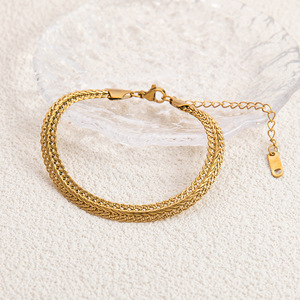 Pulsera de Cadena Cubana de Acero Inoxidable con Baño de Oro de 18K, Estilo Europeo Americano, Joyería para Mujer - Product Image 1