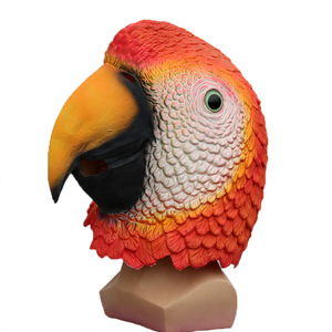 Máscara de Látex de Loro, Talla Única, Rojo y Verde, Diseño Geométrico de Dibujos Animados, Accesorios de Disfraz para Fiestas - Product Image 1