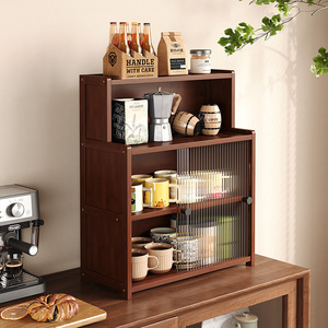 <b>Desktop</b> Storage Cabinet 3 Tier Nan Bamboo Dustproof <b>Shelf</b> For Tea Coffee Cup Living Room Sideboard Storage - Product Image 2