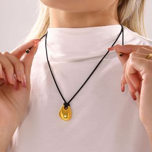 Joolim 18K Gold Plated High Polished Irregular Water <strong>Drop</strong> <strong>Pendant</strong> Black Leather <strong>Cord</strong> Adjustable Stainless Steel Necklace - Product Image 2