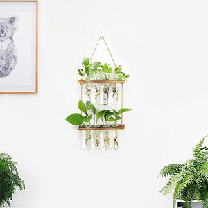 Macetero colgante de pared con soporte de madera para el hogar, estación de plantas de 2 niveles, decoración de jardín y oficina, gran oferta - Product Image 5
