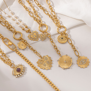 Conjunto de Collares de Verano con Baño de Oro de 18k, Circonita, Corazón, Estrella del Norte, Cadena O, Borla, Collar con Colgante de Acero Inoxidable - Product Image 4