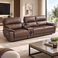 Canapé d'angle de luxe moderne en cuir véritable avec fonction de relaxation électrique, console de rangement, porte-gobelets et mousse à mémoire de forme pour salon