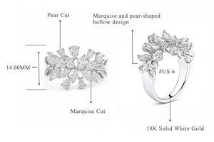 Fabricant de bijoux fins de luxe haut de gamme exportant des bagues en or blanc massif 18 carats avec diamants naturels, bagues à diamants taille marquise et taille poire - Product Image 5