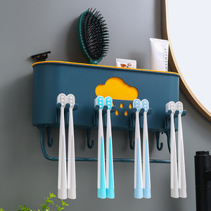 Support mural pour brosses à dents avec gobelets, design rectangulaire durable pour rangement de salle de bain, bleu clair et rose - Product Image 4