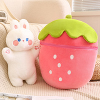 Creativo Peluche de Conejo Fresa de 30/40/60/80cm, Juguete de Peluche Transformable en Cerdito, Almohada de Peluche, Regalo de Cumpleaños para Niñas