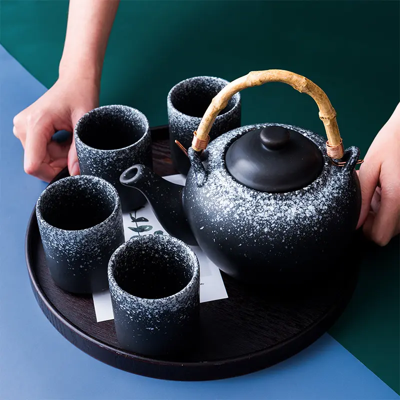 Cangkir Pot Teh Kopi 520ML, Peralatan Minum Batu Gaya Jepang Awet Vintage Keramik