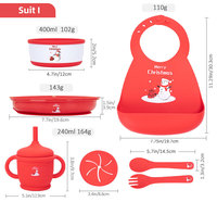 Professionnel en gros Portable 7 pièces bébé alimentation ensemble cadeau de noël y compris bavoir bol cuillère fourchette plateaux Silicone de qualité alimentaire