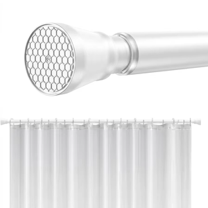 Tringle de douche industrielle blanche, tringle à tension réglable robuste, extenseur de tringle de salle de bain à ressort sans perçage pour douche - Product Image 1
