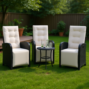 Set Bistrot in Rattan Sintetico Nero a 3 Pezzi con Cuscini, Set di Mobili da Giardino per Esterni - Product Image 2