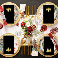 Servilletas Desechables Decorativas de Papel Negro con Lámina Dorada de Árboles de Navidad para Almuerzo y Cena