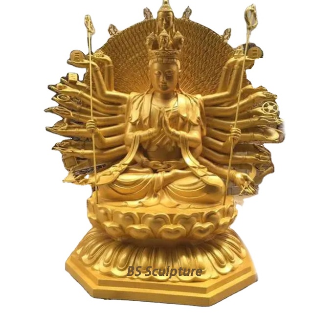 Indoor Decor Antique Chinese Traditional Bronze Golden Buddha Statues Religious Home Sculpture