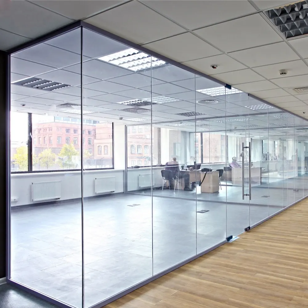 Ofis cam sabit bölüm geçiş kapı oda bölme duvar tedarikçisi fabrika cam bölme duvar abd