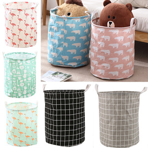 Collapsible Cotton Laundry Basket Round Clothes Organizer Storage Bin For Kids Toys And Clothing With Handles - Product Image 1