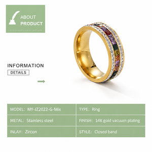 Multicolor Zircon <b>Ring</b> <b>Stainless</b> <b>Steel</b> 14K Gold Vacuum Plated Zircon Band Jewelry - Product Image 2