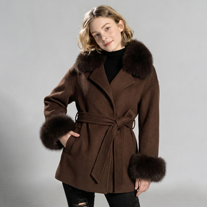 Jxwatcher Giacca in Cashmere e Lana a Doppio Strato per <span class=keywords><strong>Donna</strong></span> <span class=keywords><strong>con</strong></span> Collo e Polsini in Vera <span class=keywords><strong>Pelliccia</strong></span> di Volpe, Vendita all'Ingrosso Personalizzata - Product Image 1