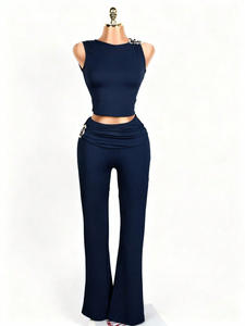 Conjunto de Verano para Mujer Viviblook Z304ST03, Top sin Mangas y Pantalones Acampanados, Conjunto Casual de Dos Piezas, Talla Grande - Product Image 6