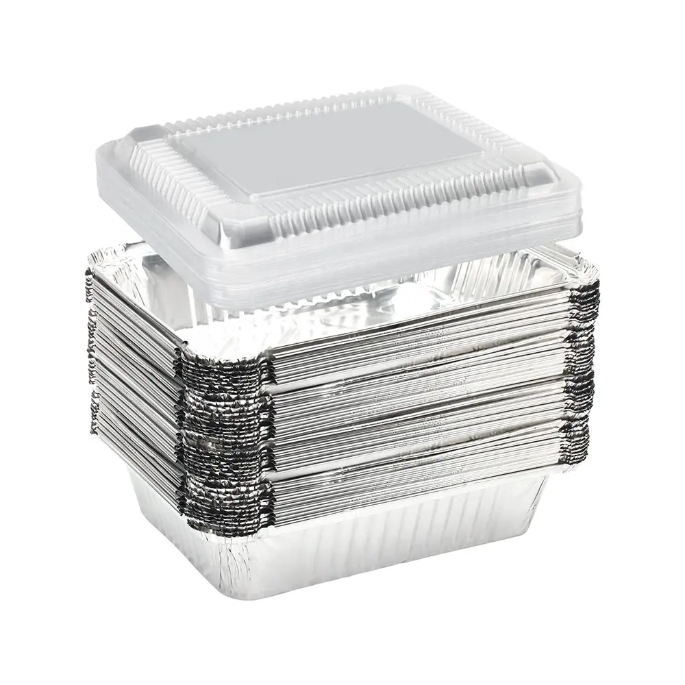 New design custom silver aluminum foil fast food box rectangular disposable baking foil aluminum container