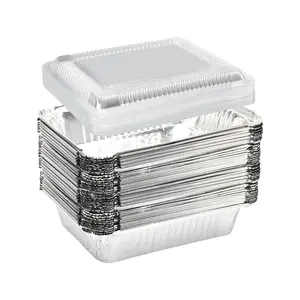 Nouveau design de boîte de restauration rapide en papier d'aluminium argenté personnalisé contenant rectangulaire en aluminium jetable avec feuille de cuisson