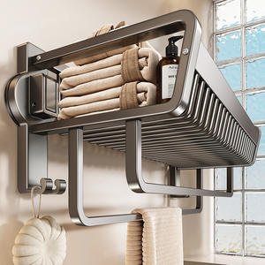 Estante de toallas con ventosa Blue Vine de 40, 50, 60, 70 cm, organizador de almacenamiento de malla montado en la pared color bronce, estante para baño - Product Image 1