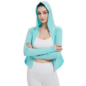 เสื้อแจ็คเก็ตออกกำลังกายสำหรับผู้หญิง น้ำหนักเบา ระบายอากาศได้ดี เป็นมิตรกับสิ่งแวดล้อม แห้งเร็ว มีฮู้ด เหมาะสำหรับวิ่งและโยคะ ชุดออกกำลังกายฤดูร้อน - Product Image 6