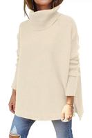 Pull col roulé côtelé personnalisable pour femme, coupe oversize, double boutonnage, en nylon/acrylique, grande taille, hiver