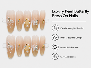 <span class=keywords><strong>Uñas</strong></span> Postizas de Lujo con Diseño de Mariposa y Perlas, Estilo Stiletto Almendrado, <span class=keywords><strong>Color</strong></span> Nude Ombre, 30 Piezas, Acrílicas, Reutilizables, para Mujeres, DIY, Salón - Product Image 1