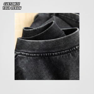 230G 100% algodón lavado ácido gradiente borde deshilachado cuello redondo manga corta Vintage suelta camiseta de hombre. - Product Image 1