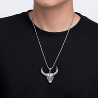 Kalung Liontin Sapi MECYLIFE dari Baja Anti Karat, Kalung Tanduk Kerbau, Perhiasan Hiphop Pria, Kalung Banteng