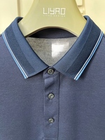 Polo de luxe pour hommes T-shirt en coton à rayures contrastées avec col et poignets pour hommes