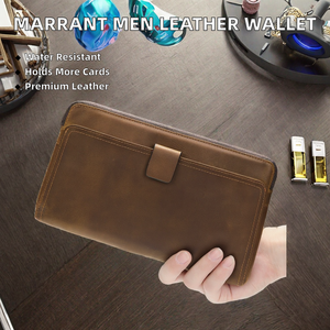 Portefeuille de voyage pour homme MARRANT en cuir véritable vintage avec fermeture éclair, imperméable et grande capacité - Product Image 2