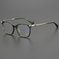 Monturas de Gafas Ópticas Cuadradas de Acetato Sólido con Aro Completo, Unisex, para Prescripción, con Patillas Metálicas Florales Vintage y Logotipo Personalizado