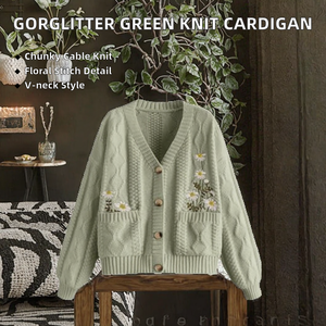 <span class=keywords><strong>Cardigan</strong></span> da Donna 2026 con Ricamo Floreale e Bottoni, Maglione Casual a Maniche Lunghe con Bottoni Frontali e Tasche per l'Autunno - Product Image 2
