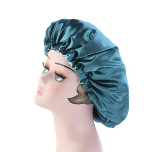 100% Soie Élastique Large Doublé de Satin Couleur Unie Femmes Ghana Gros Sarcelle Violet Cheveux Couchage Bonnets - Product Image 2