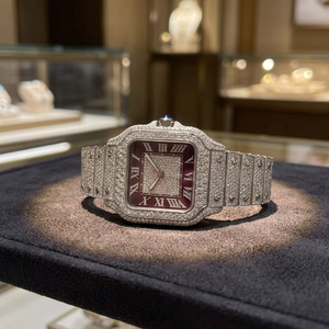 Luxury Diamond Encrusted Stainless Steel Square Quartz Watch <b>Red</b> Dial Roman Numerals Deployment Clasp Women's 25mm - Product Image 3