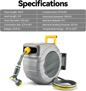 Tuyau d'arrosage en caoutchouc durable, enrouleur de tuyau rétractable automatique mural, norme CNS pour l'irrigation et le lavage de voitures - Product Image 6