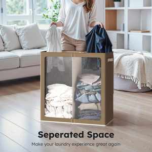 Cesto Plegable Grande para Ropa Sucia con 2 Compartimentos y Asas para Dormitorio o Lavadero - Product Image 4