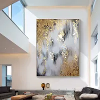 Lukisan Dinding untuk Dinding Ruang Tamu Lukisan Modern Buatan Tangan Foil Emas Abstrak Hotel Seni Dinding Lukisan Minyak Di Kanvas