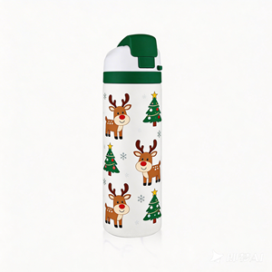 Borraccia Personalizzata per Natale con Stampa Lucida, Simpatica Tazza Regalo Aziendale Riutilizzabile con Cannuccia e Coperchio Ribaltabile per Fitness e Palestra - Product Image 1