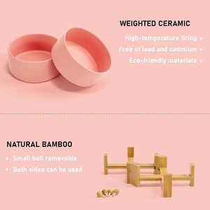 ผู้ผลิตขายส่ง ชามอาหารสัตว์เลี้ยงแบบเซรามิกหลายสีพร้อมกรอบไม้ - Product Image 2