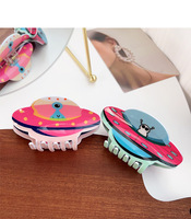 Liwu – Nouveaux clips à cheveux en acrylique imprimés colorés motif extraterrestre volant, accessoires capillaires uniques pour femmes et filles