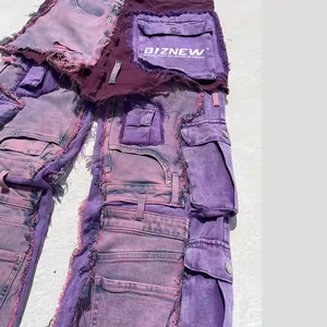 Diznew Người Đàn Ông Của Quần Áo Bộ Tùy Chỉnh Nặng Chắp Vá Rửa Trùm Đầu Áo Khoác Và Quần Jean Hai-Mảnh Phù Hợp Với - Product Image 4