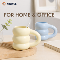 Mug à café en céramique sculptée avec anse en boucle effet bulle, couleurs pastel, idéal pour cadeaux, vente au détail, marque privée, acheteurs en gros