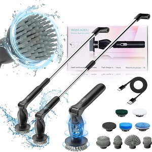 Electric spin scrubber with long handle <b>replaceable</b> heads for kitchen sink patio floor wall cleaning Rechargeable spin scrubber - Product Image 6