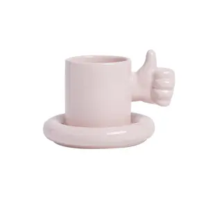 麻豆厂家直销现代家居搞笑创意杯子礼品拇指脚形手柄咖啡碟套装马克杯