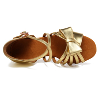 Chaussures de danse salsa en PU doré avec nœud papillon Chaussures de danse latine pour enfants et filles