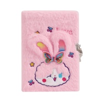 Diario Secreto de Peluche Personalizado con Cara de Gato Sonriente, Cachorro y Oso, con Candado y Bolígrafo, Cuaderno Escolar de Peluche para Niñas