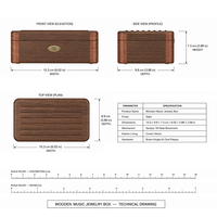 Boîte à bijoux moderne en bois de noyer avec mouvement musical à remontoir, couvercle de poche en velours, rangement à tenons et mortaises, gravure personnalisée
