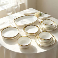 Assiette ronde en céramique avec bord doré électro-plaqué, décorée de losanges en cristal, plat en porcelaine pour banquet, steak, dessert, vaisselle de table